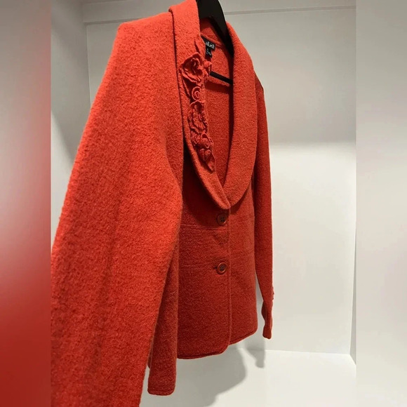 Willi Smith Orange 100% Wool Buttoned unlined blazer with floral appliqué large - Picture 3 of 11